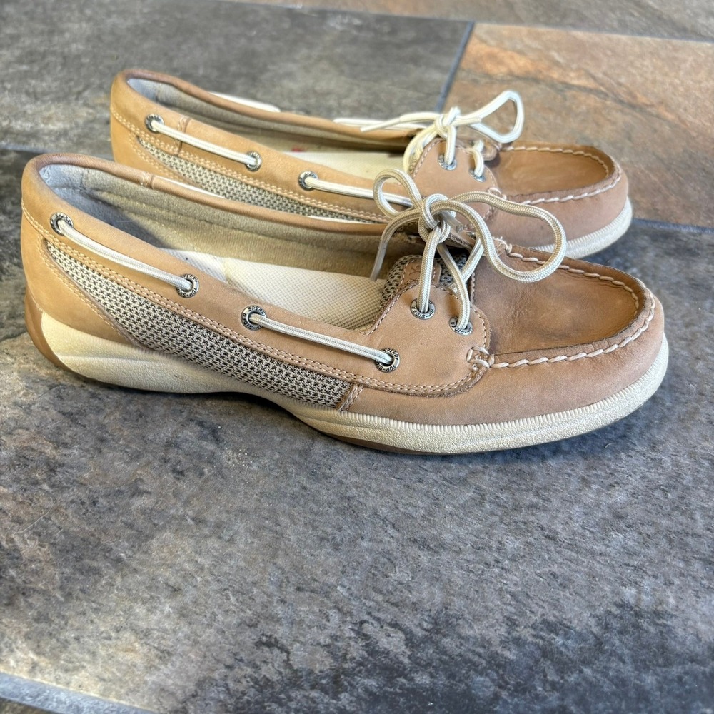 Sperry Top-Sider Angfish Tan Leather Mesh Boat Shoes 7.5M 9773581